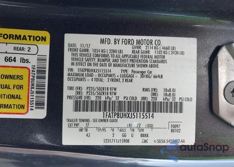 2018 Ford Mustang Ecoboost Premium from USA, damaged, VIN 1FATP8UHXJ5115514